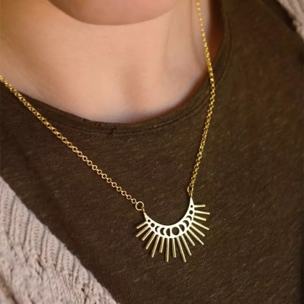 “Bohemian Beginning” Indie Moon Phase/Sun Necklace - Picture 2 of 3